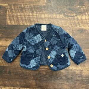 Easy peasy quilted patchwork blue coquette cottagecore button jacket 18m